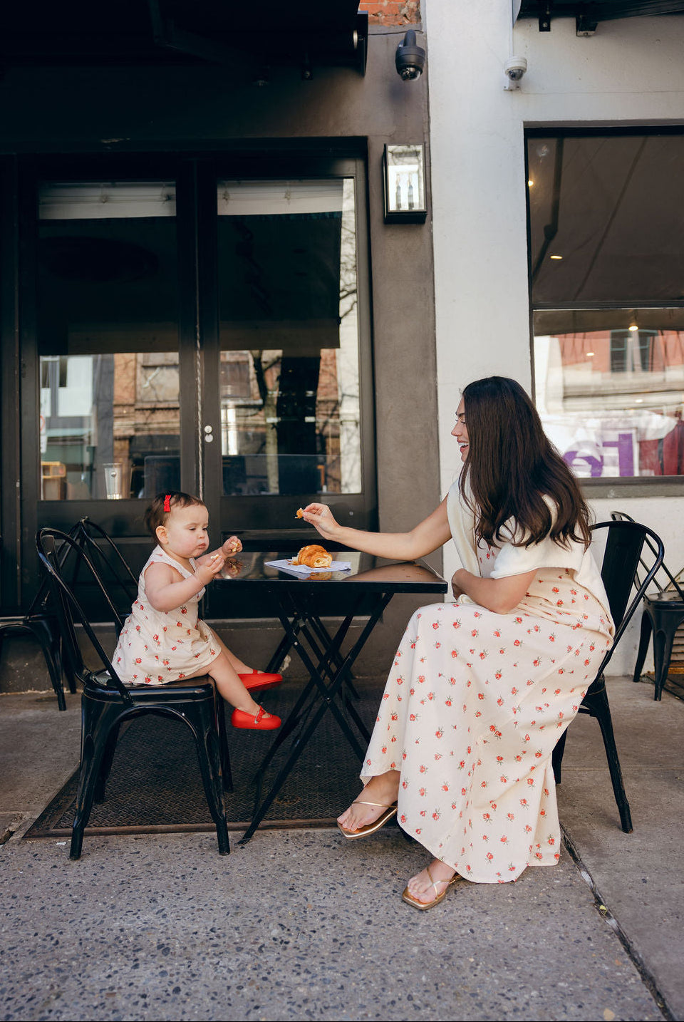 Mom and toddler in matching Red Posey Mommy and Me dresses, Little Gili girls spring Easter dress and adult Gili Dress by Puka The Label