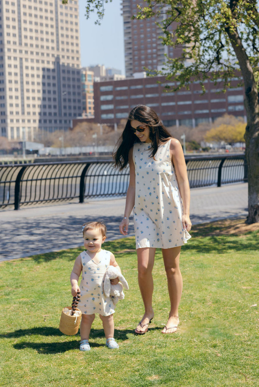 Blue Posey Mini Gili and Little Gili matching Mommy and Me spring dresses, mother daughter blue floral cotton dress spring summer 2026 Puka The Label