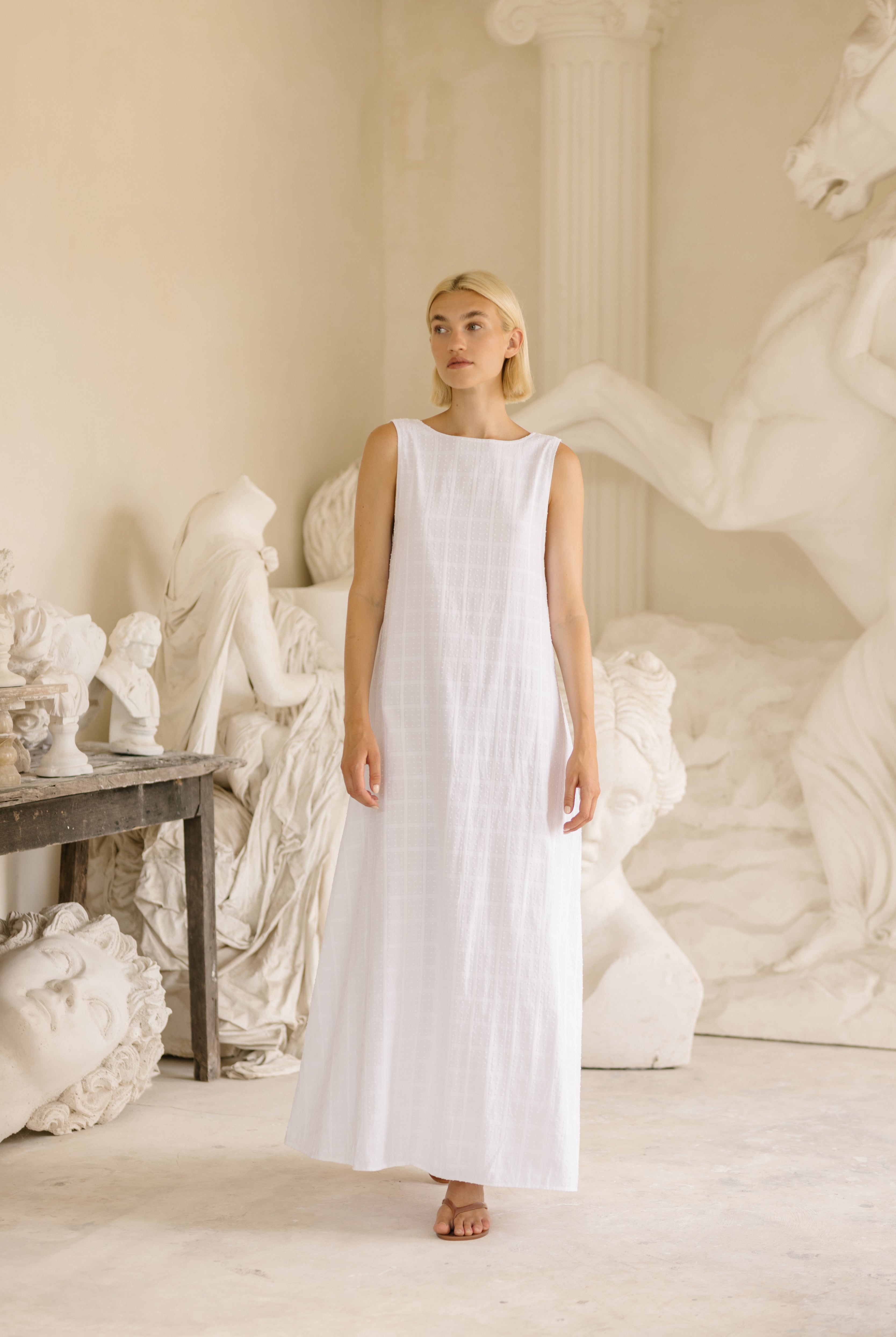 White square dot maxi dress Easter Sunday outfit 2026, feminine cotton dress for spring family photos, church brunch, and pastel holiday looks, chic white outfits