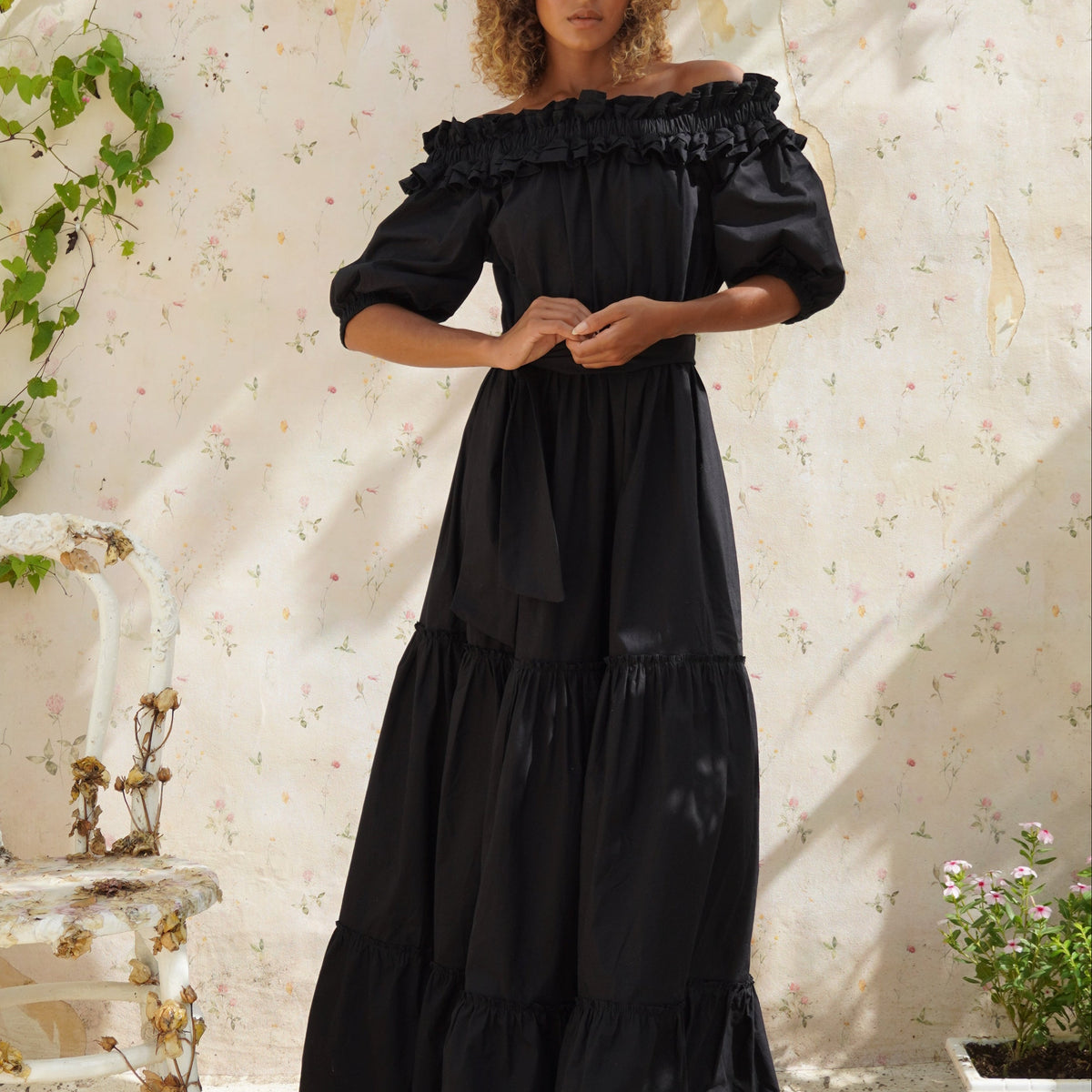 Waves Maxi Dress in Black | Off the Shoulder Cotton Maxi Dress | Puka The Label puka Waves Maxi Dress in Black | Off the Shoulder Cotton Maxi Dress | Puka The Label puka