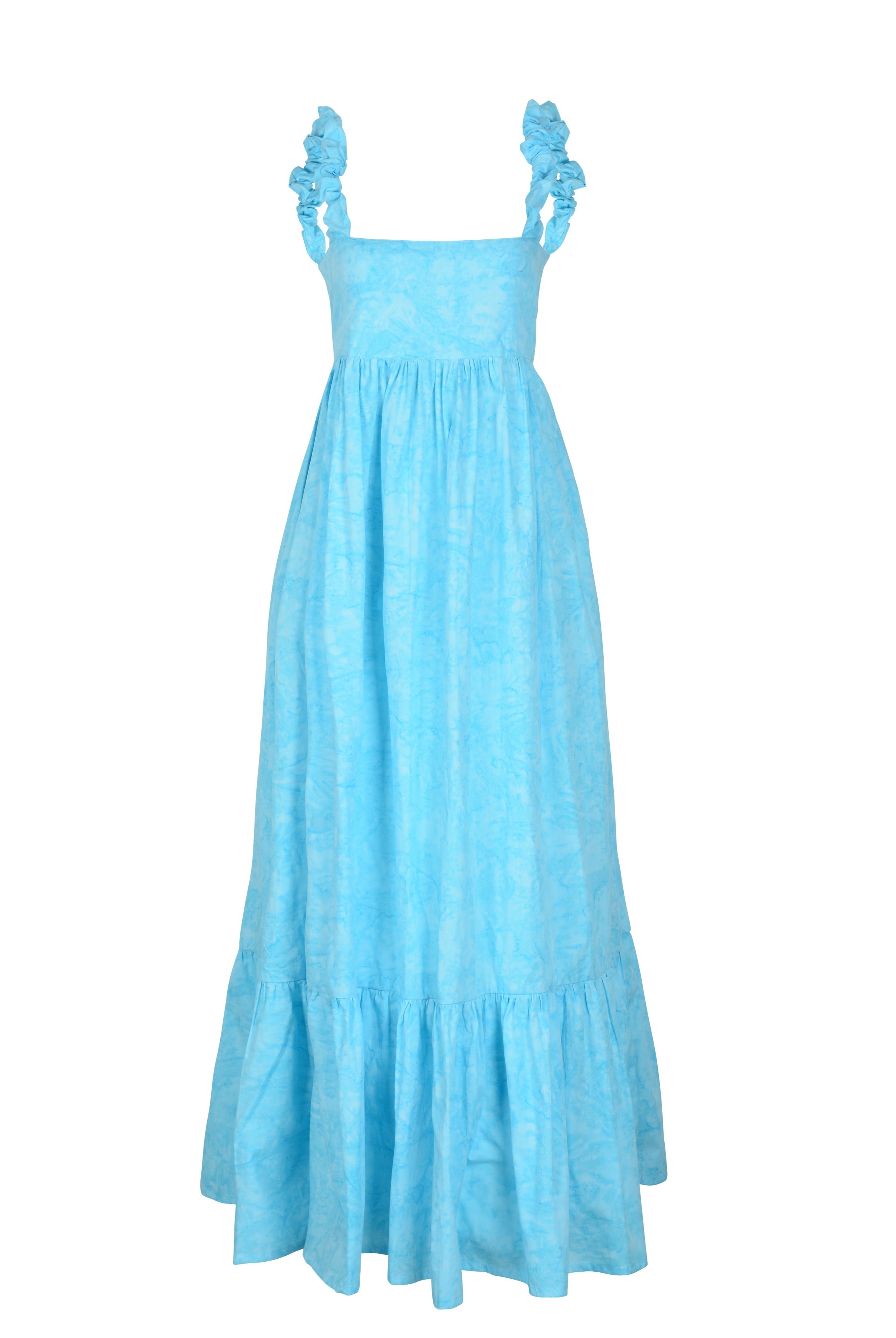 Aqua Bonito dress front view — cotton ruffle dress with scrunchie straps and top elastic closure, Puka The Label product shot