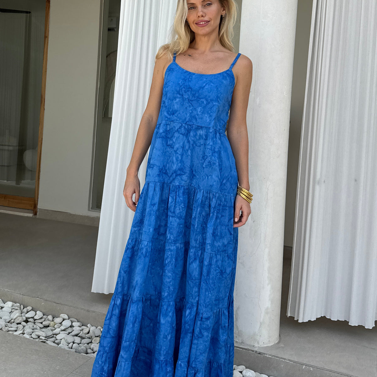 formal cobalt blue dress Waverly in | Hand-Dyed Tiered Cotton Maxi Dress for Summer Wedding Guests & Coastal Celebrations 2026 color:Rose Gold 226 Baltic Born Womens Therese the Freesia Gown is