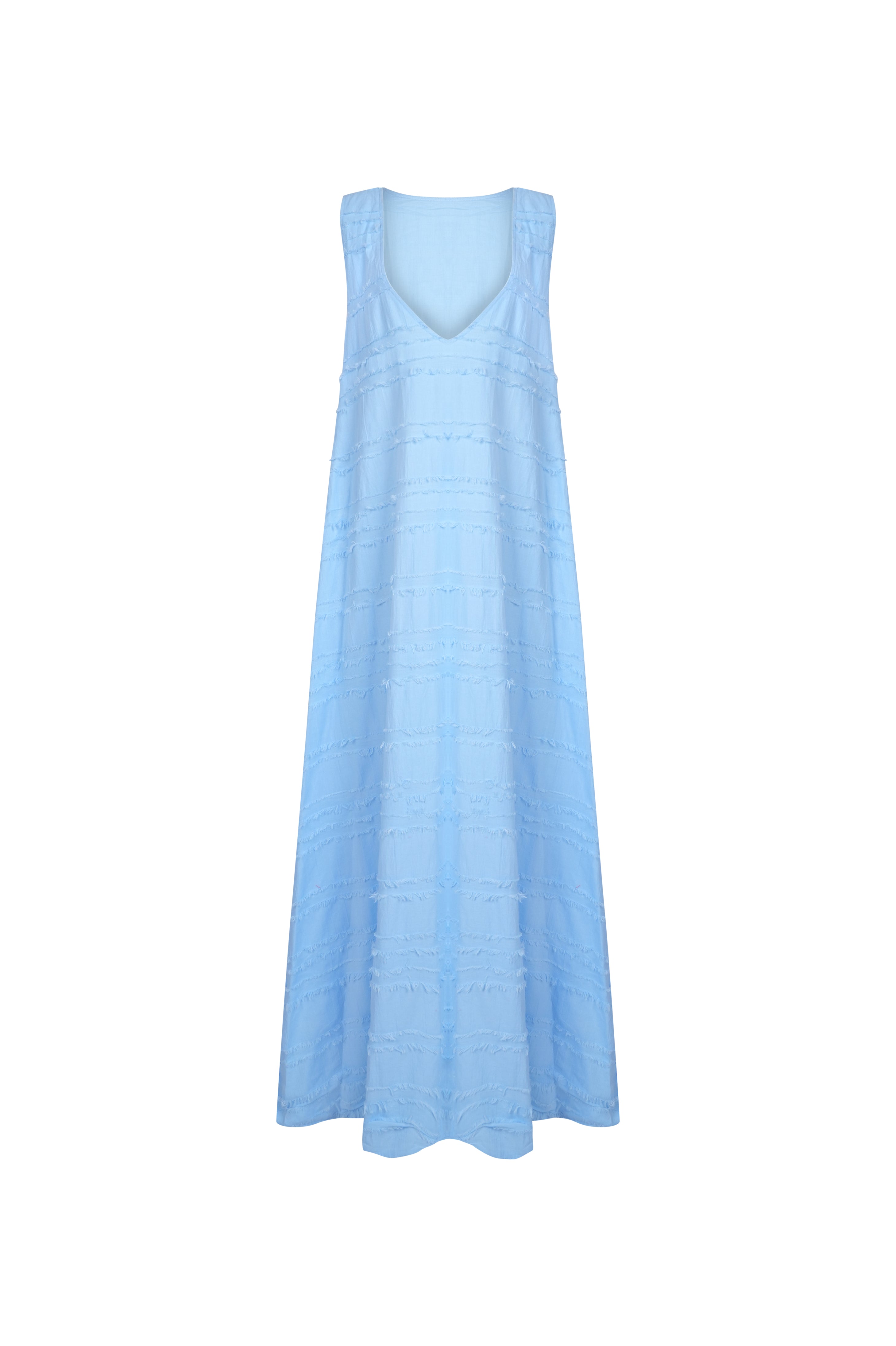 Couper x Puka Exclusive Gili Dress light blue ghost mannequin flat lay, easy to wear textured cotton reversible maxi dress 100% cotton Puka The Label 2026