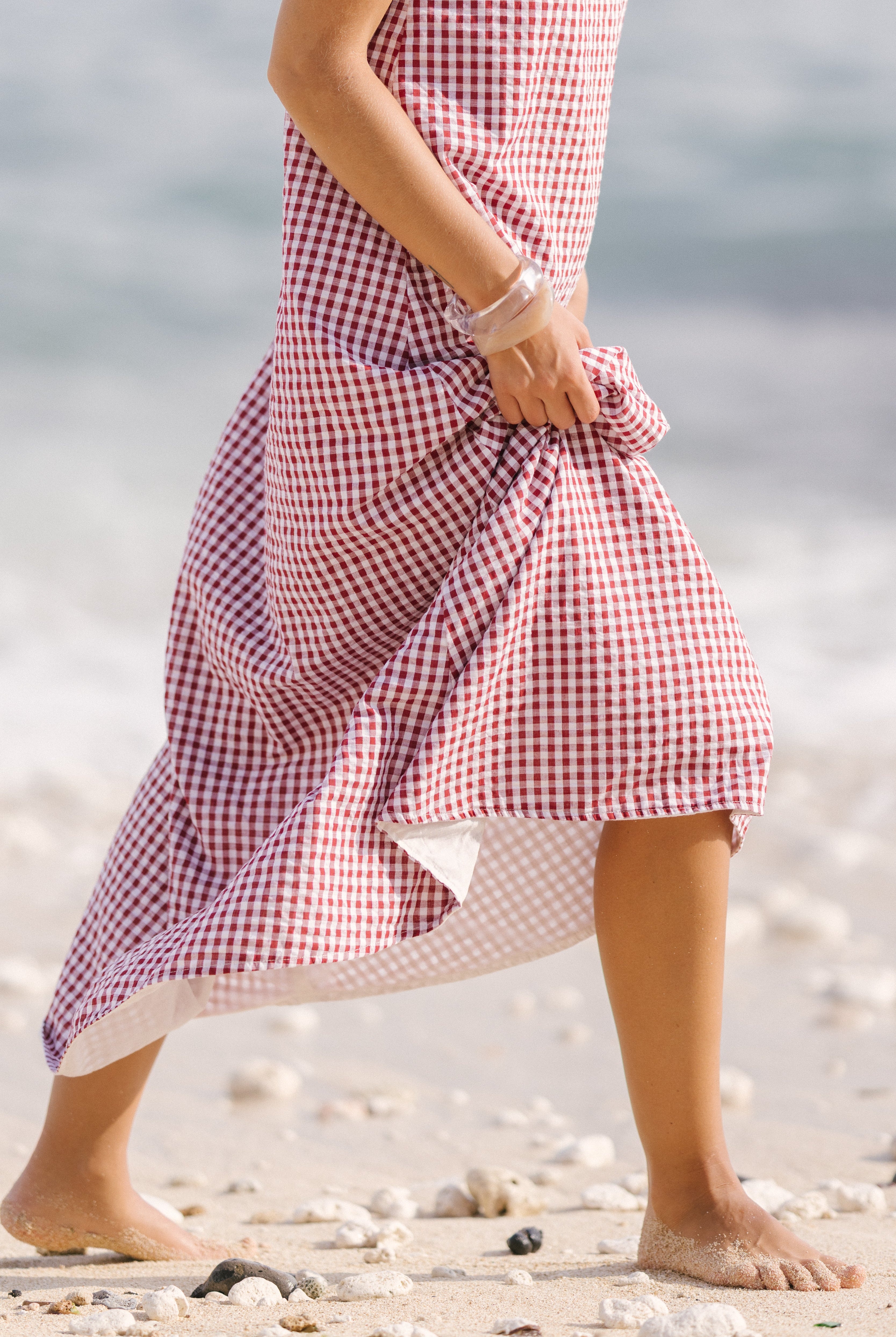 Maroon check cotton maxi dress β preppy resort wear for Nantucket, Cape Cod and Hamptons summers, Puka The Label