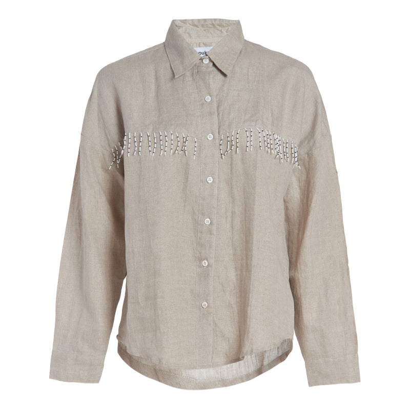 Puka The Label natural Ulu elevated western fringe blouse — styled for ranch events, Round Top Texas, and fall Sun Valley weekends