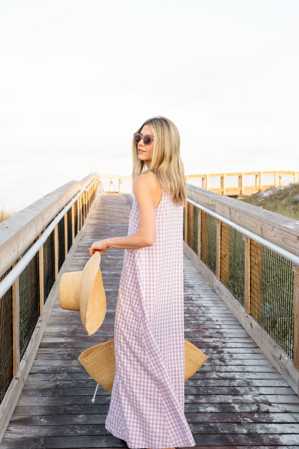 Pink purple check maxi dress — Rosemary Beach 30A summer outfit