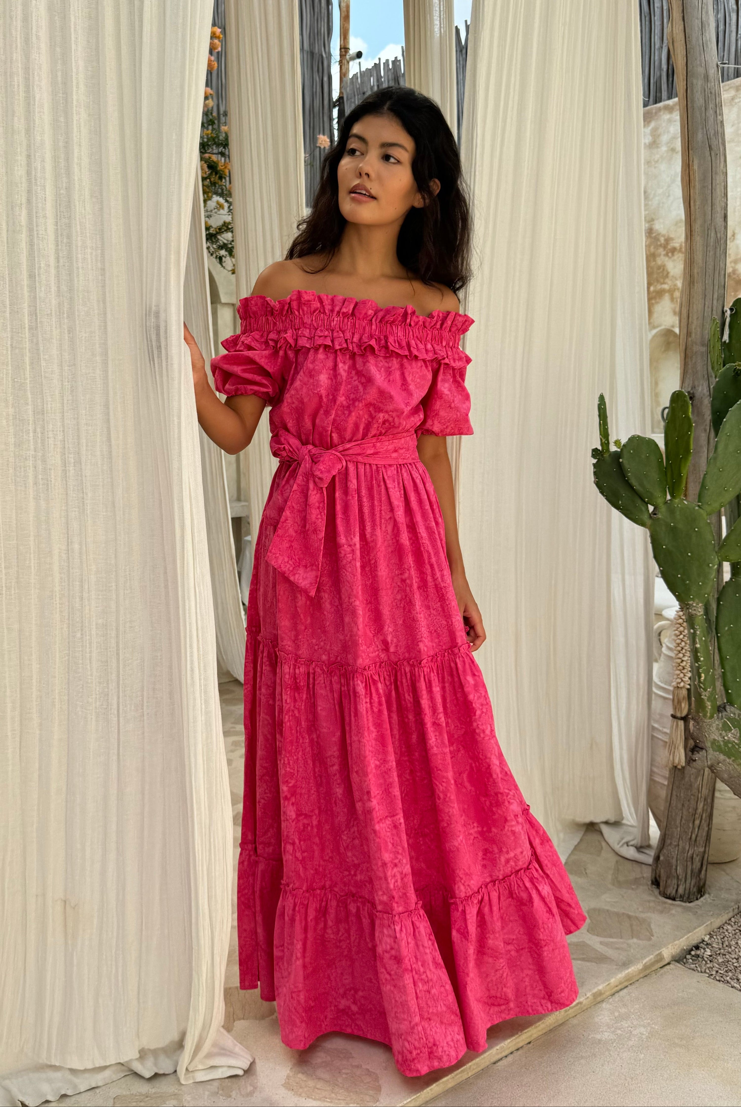 Pink off the sholder long formal party dress