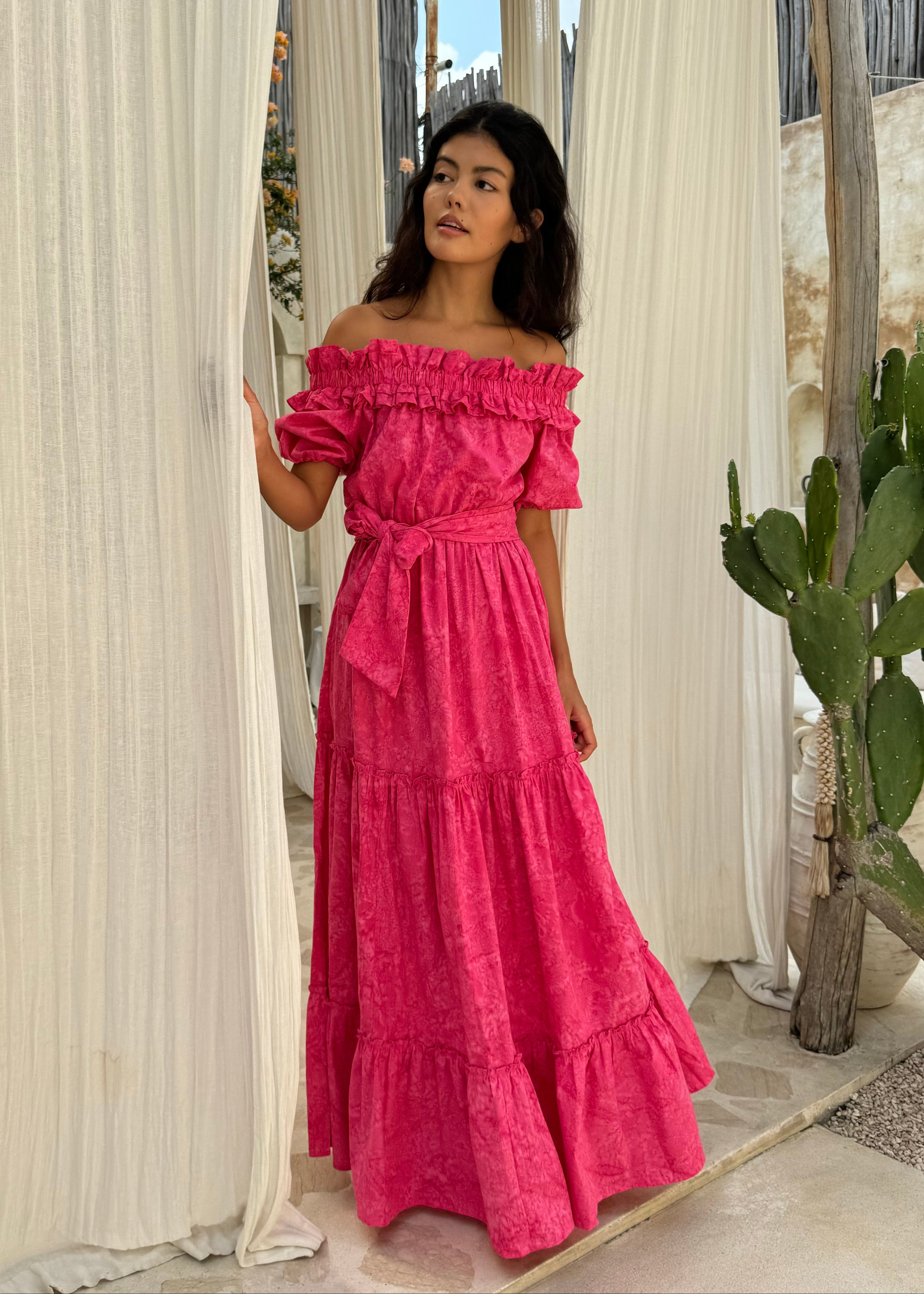 Pink off the sholder long formal party dress