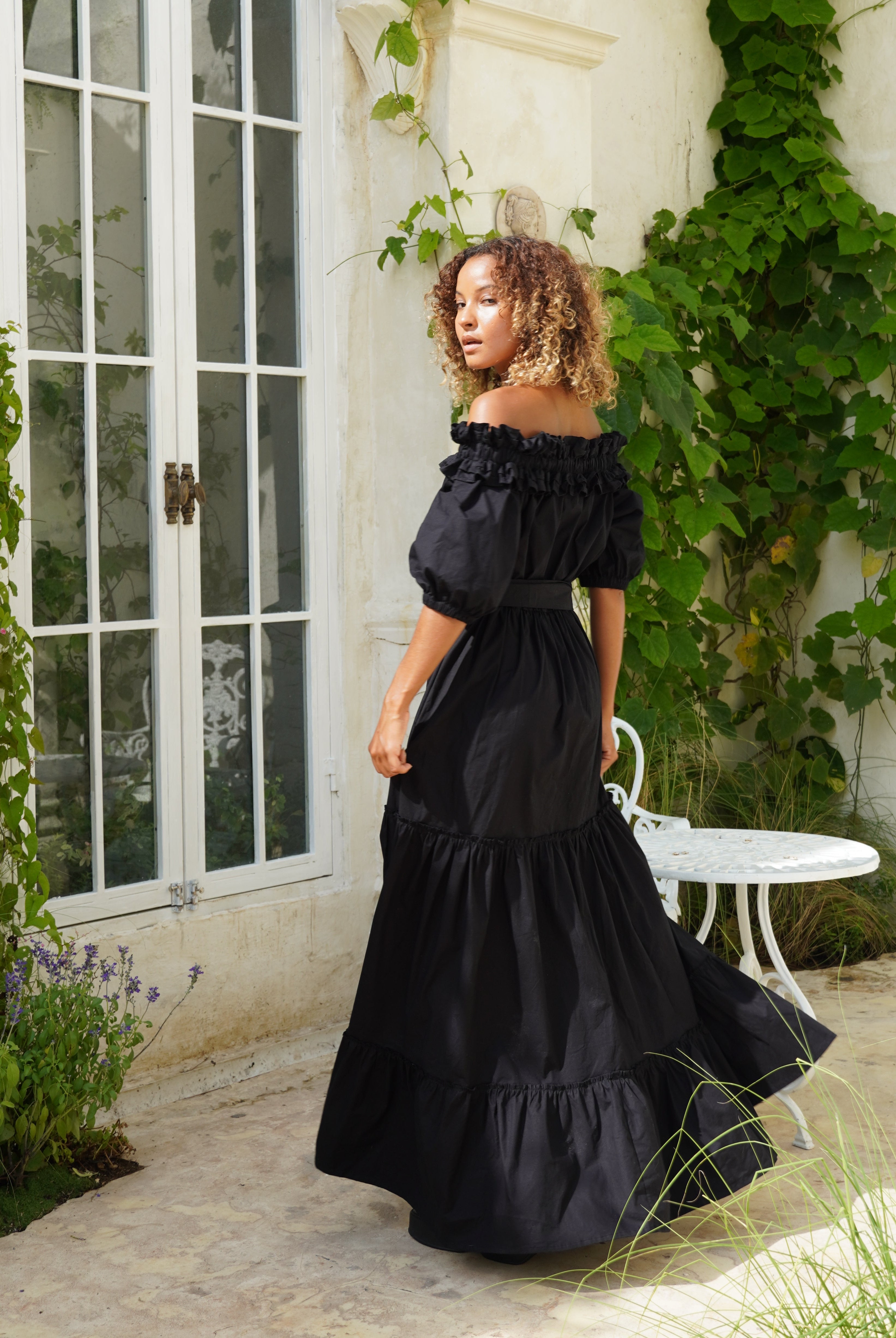 Black tiered party dress for formal events