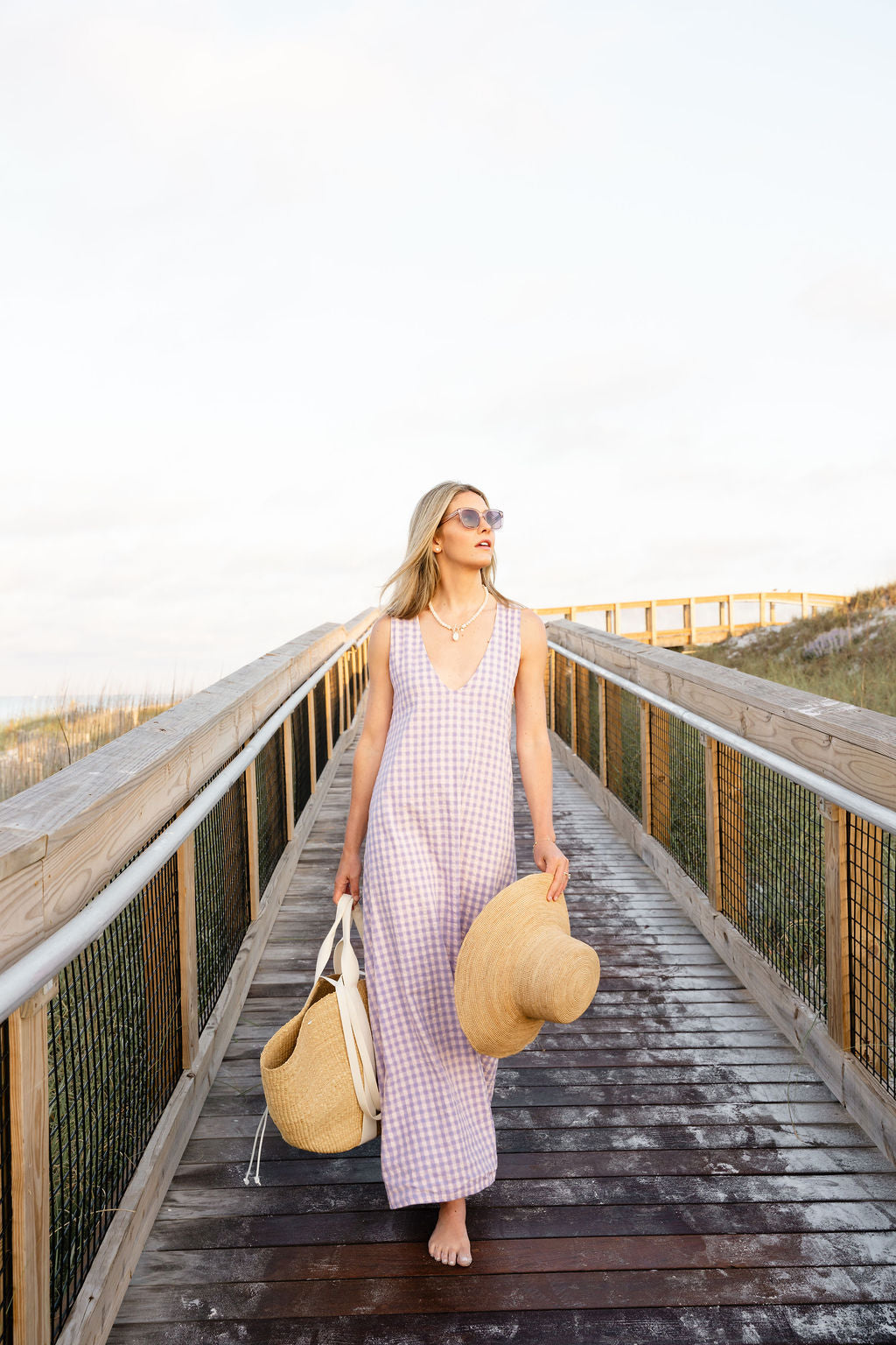 Purple gingham maxi dress Kiawah Island — resort wear women