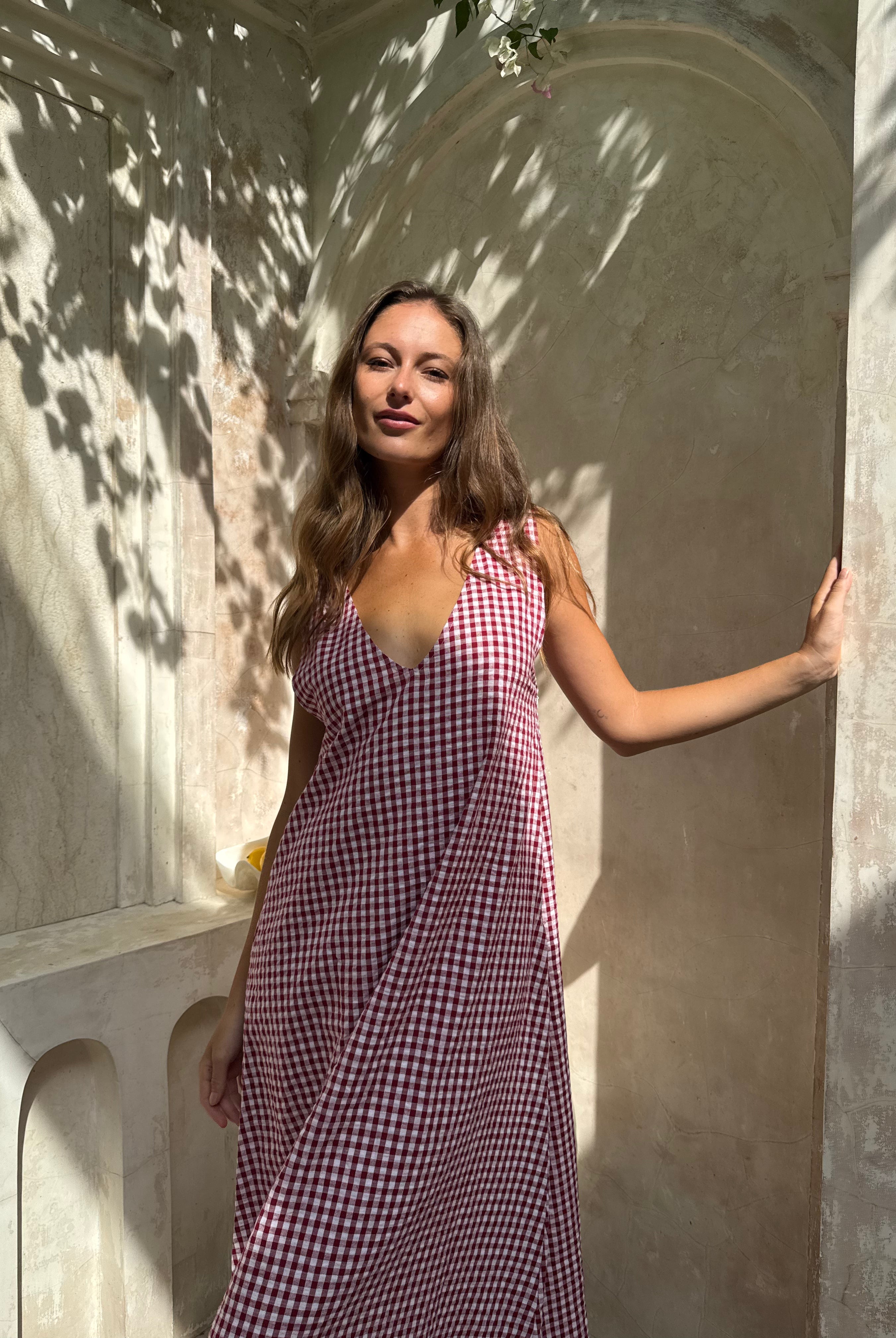 Red gingham cotton Gili maxi dress β Kentucky Derby and garden party outfit idea, Puka The Label