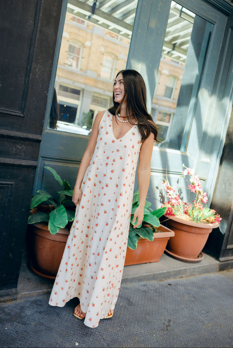 Red Posey reversible floral maxi dress full length by Puka The Label, spring and summer style