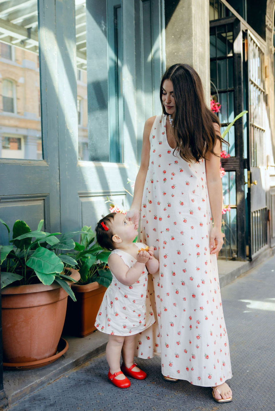 Red Posey Gili Dress and Little Gili Mommy and Me matching floral dresses by Puka The Label