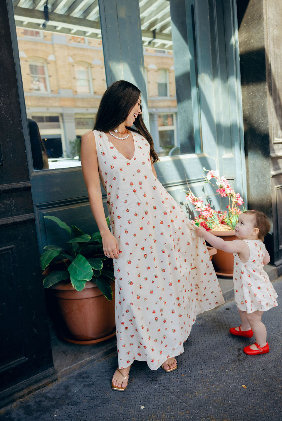 Red Posey Gili Dress by Puka The Label, reversible V-neck floral maxi for Mother's Day and Mommy and Me spring style