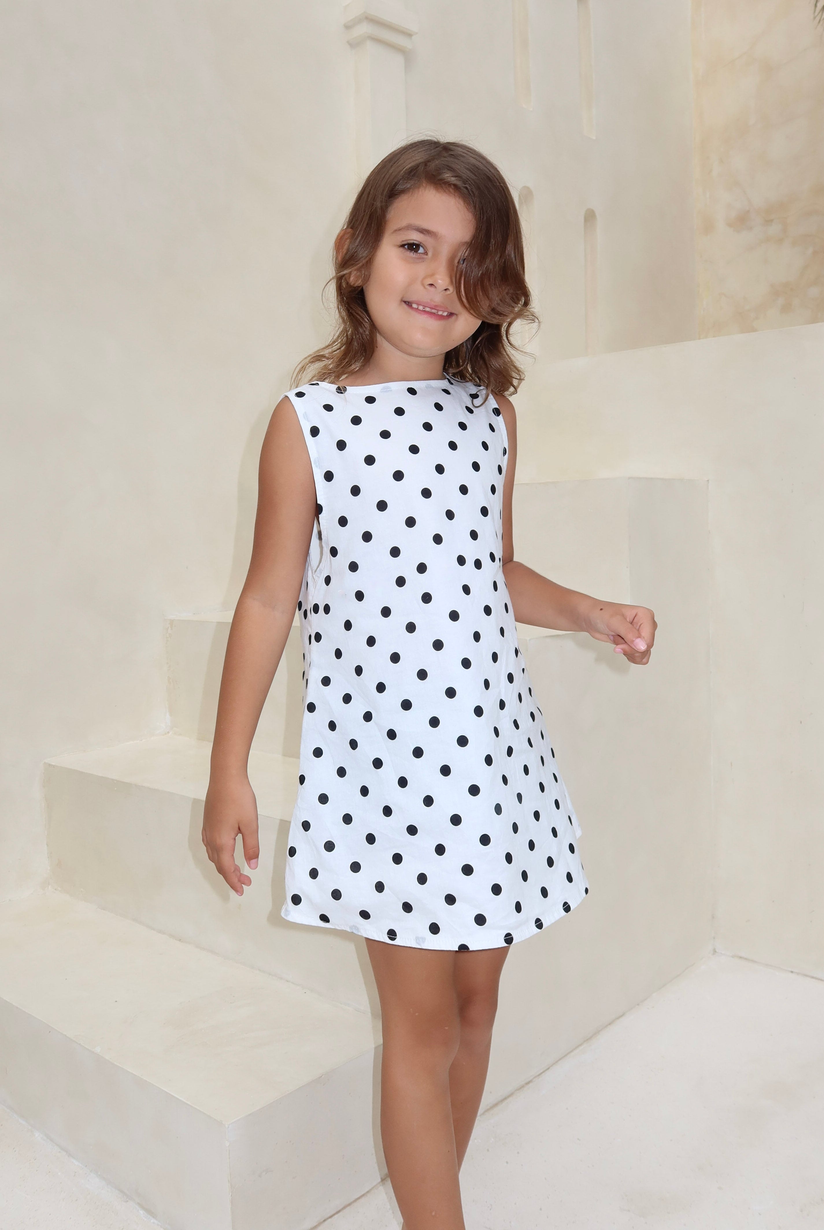 Toddler dresses - black and white polka dot A-line mini dress — cute toddler birthday party dress for spring and summer