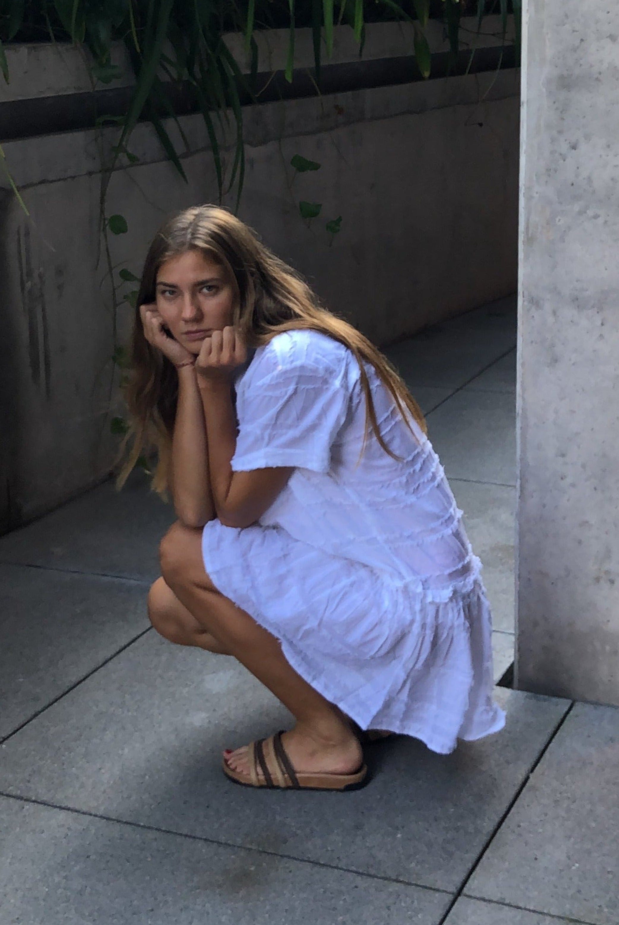 White textured cotton dress