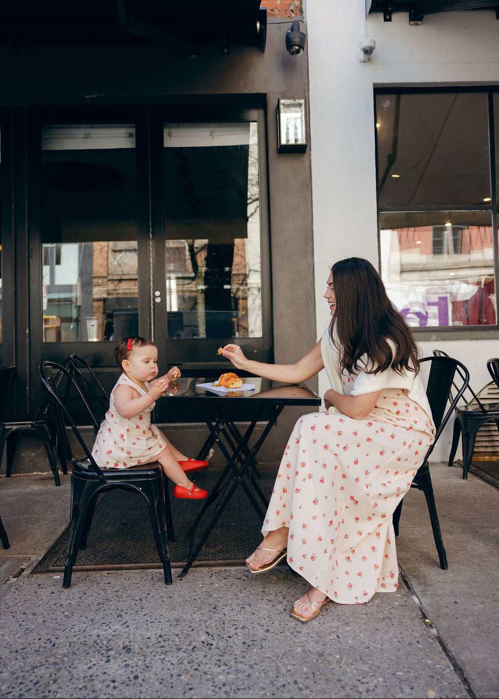 Mom and toddler in matching Red Posey Mommy and Me dresses, Little Gili girls spring Easter dress and adult Gili Dress by Puka The Label