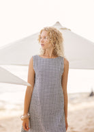 Black gingham Gili maxi dress by Puka - reversible dual neckline, petite-friendly cotton maxi perfect for beach vacations and southern summer styling