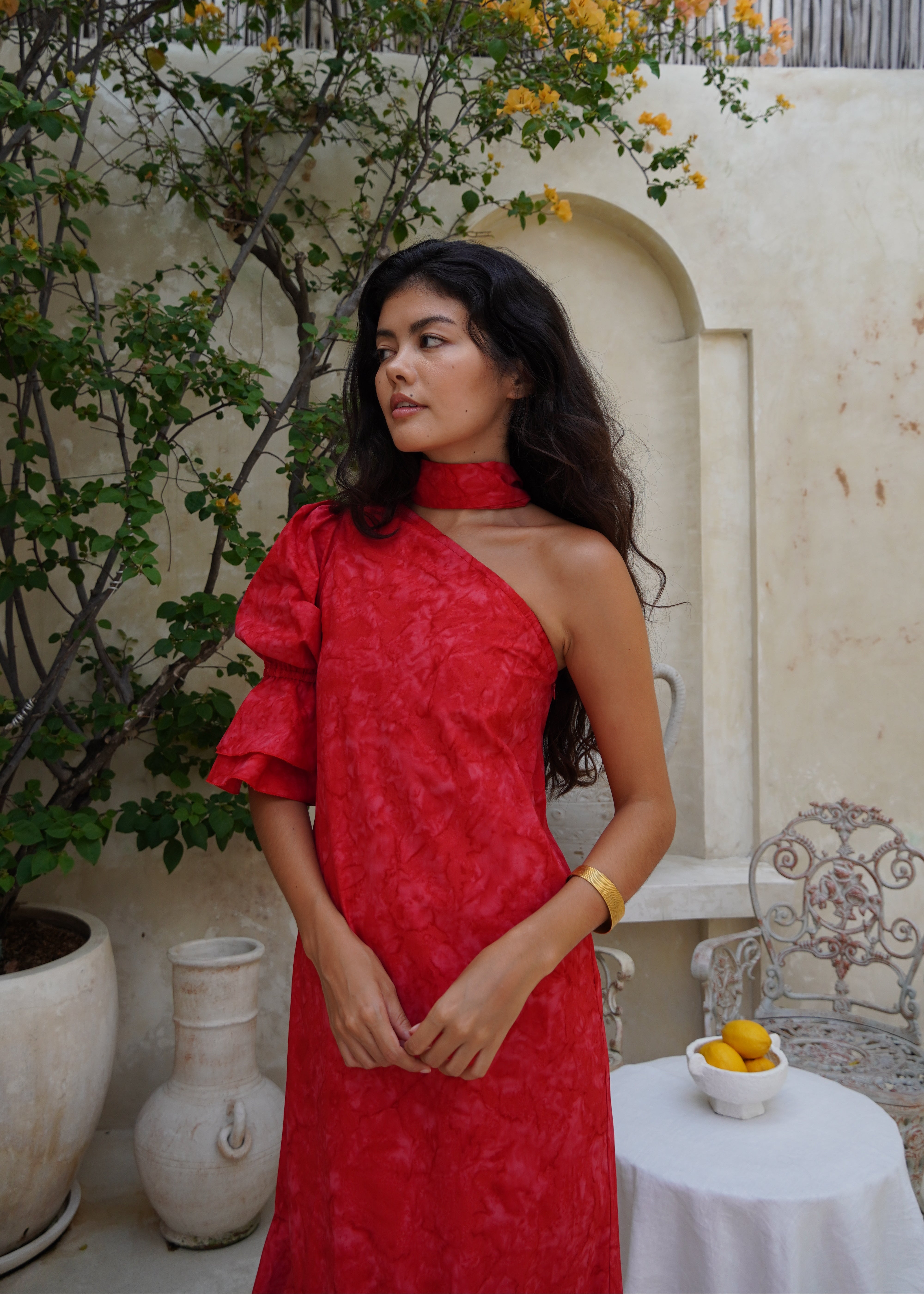 Ruffle Maxi Dress in Red | Hand-Dyed Cotton Maxi Dress