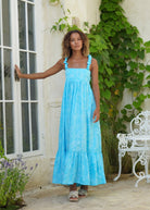 Aqua cotton ruffle Bonito dress by Puka The Label — easy to wear summer dress perfect for boy baby showers, tea parties, and beach vacations