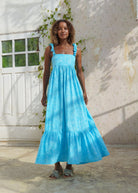 Aqua ruffle dress with scrunchie straps and open-back tie — effortless cotton summer dress for women, Puka The Label