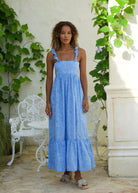 Petal blue cotton ruffle Bonito dress by Puka The Label — feminine summer dress for baby showers, tea parties, and beach vacation outfits