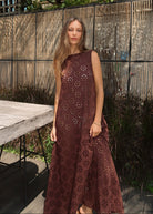 Brown floral eyelet maxi dress  cover up — lightweight cotton cover-up by Couper x Puka for Puka The Label