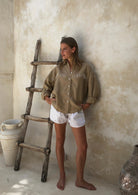Camel Ulu fringe top by Puka The Label in a Texas style look — elevated western blouse for fall ranch events and Round Top Texas