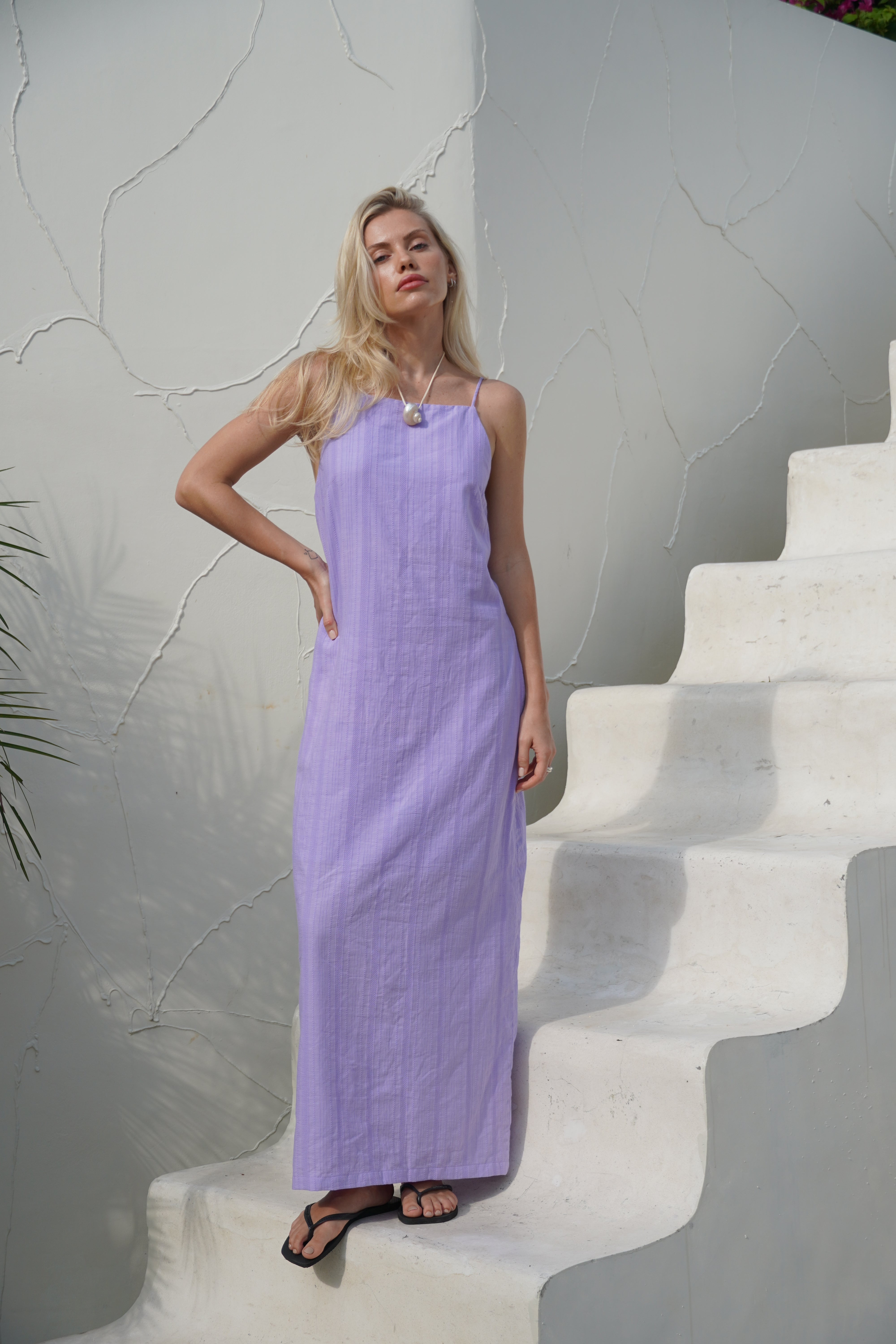 Purple Charli Dress — southern spring Easter dress for women by Charli Evans x Puka, custom-dyed cotton beach-to-bar look