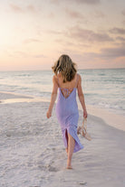 Purple cotton Charli Dress at sunset — Florida beach date night outfit from Charli Evans x Puka, Seaside 30A