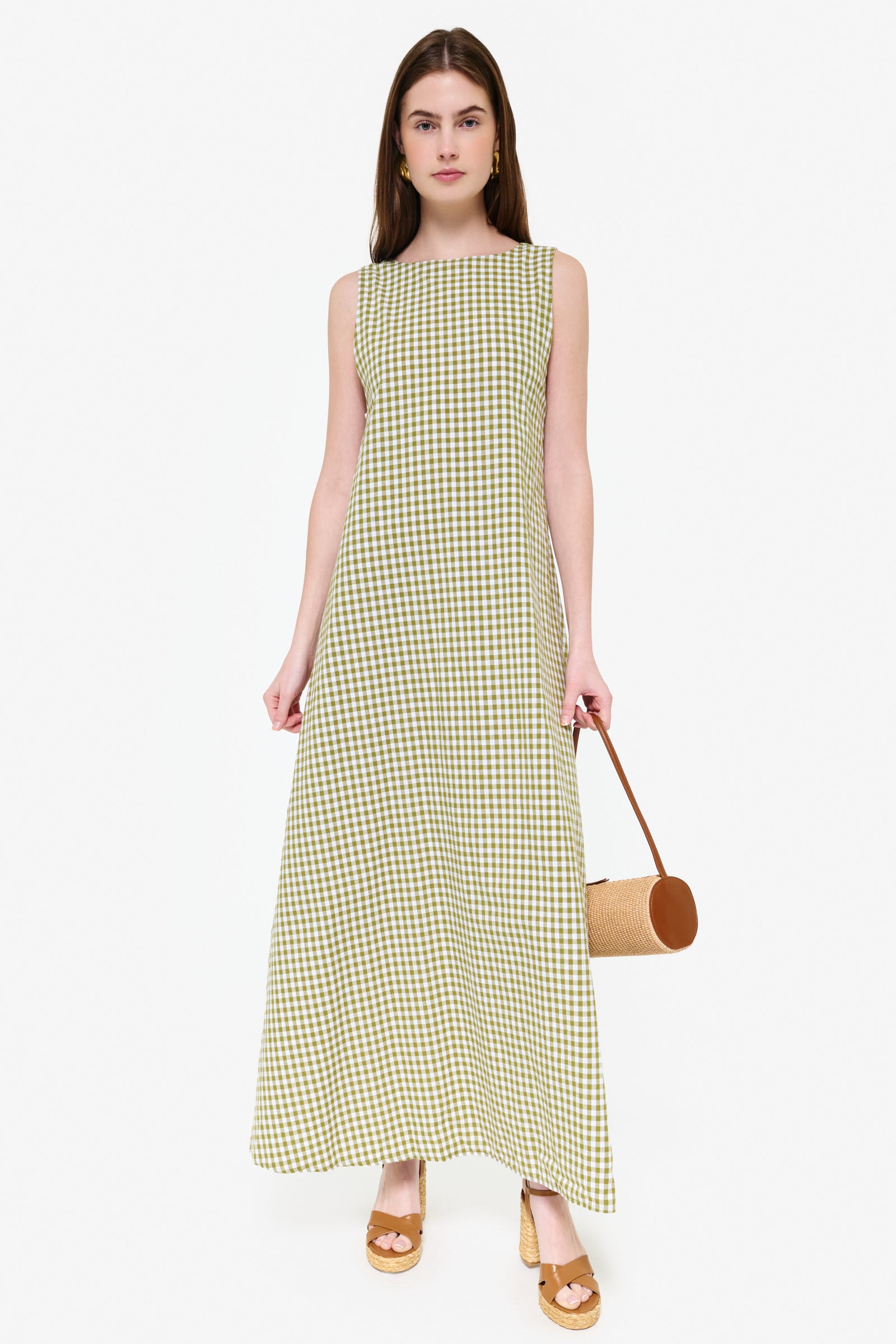 Couper x Puka green gingham maxi Gili — your go-to European summer travel dress