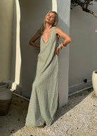 Green gingham Gili maxi dress — versatile spring occasion style by Couper x Puka