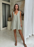 Green gingham mini Gili dress — preppy Palm Beach and Charleston spring style by Puka The Label