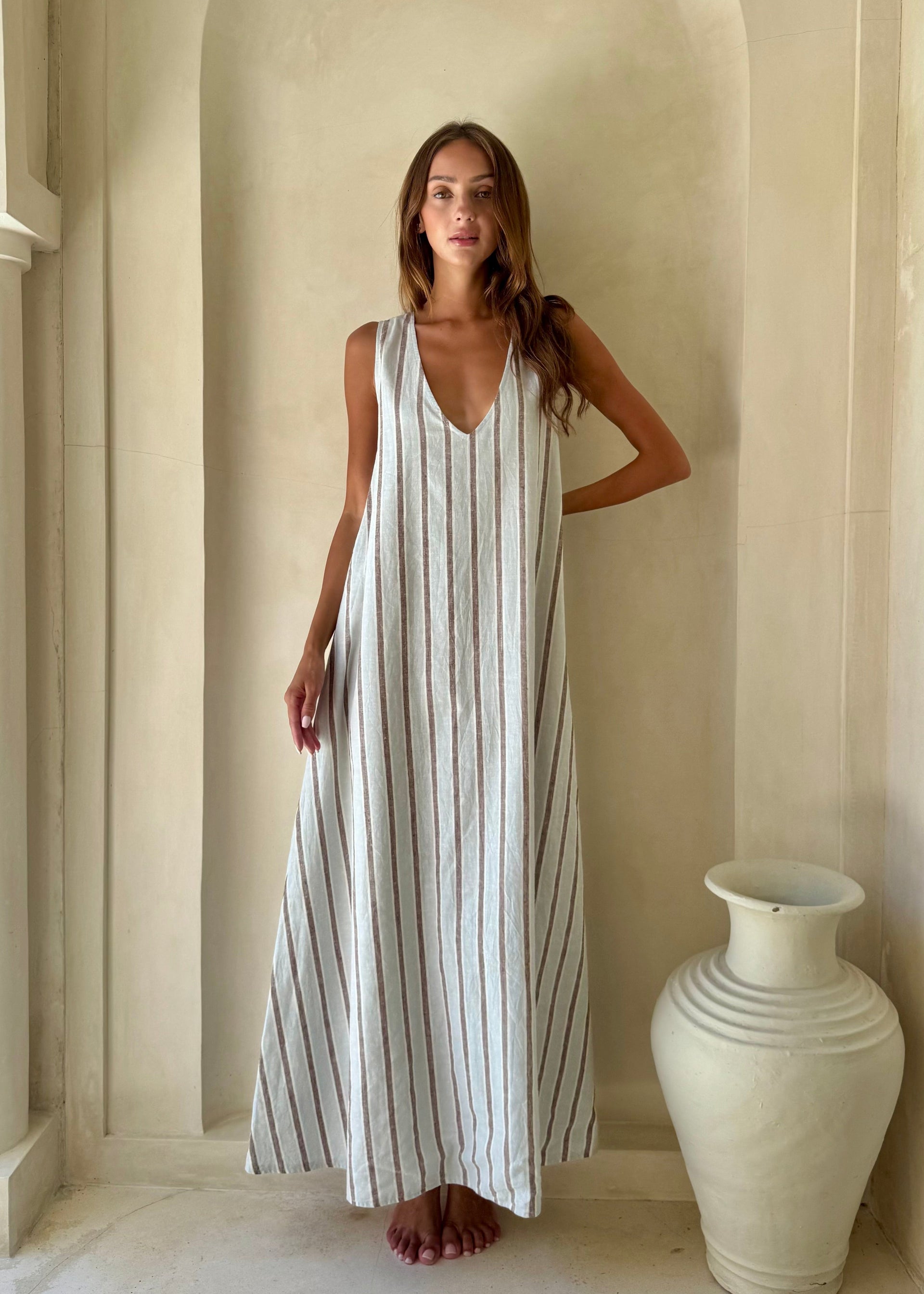 beach striped dress Navy Stripe 1/4 Zip Sleeveless Sport Dress