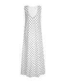 (ghost mannequin) Gili Dress Polkadot flat lay ghost mannequin, black and white cotton maxi dress side zipper 100% cotton Puka The Label
