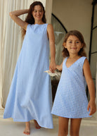 Light blue gingham mommy and me matching dresses Mother's Day 2026, coastal preppy mother daughter outfit for spring brunch and beach vacation