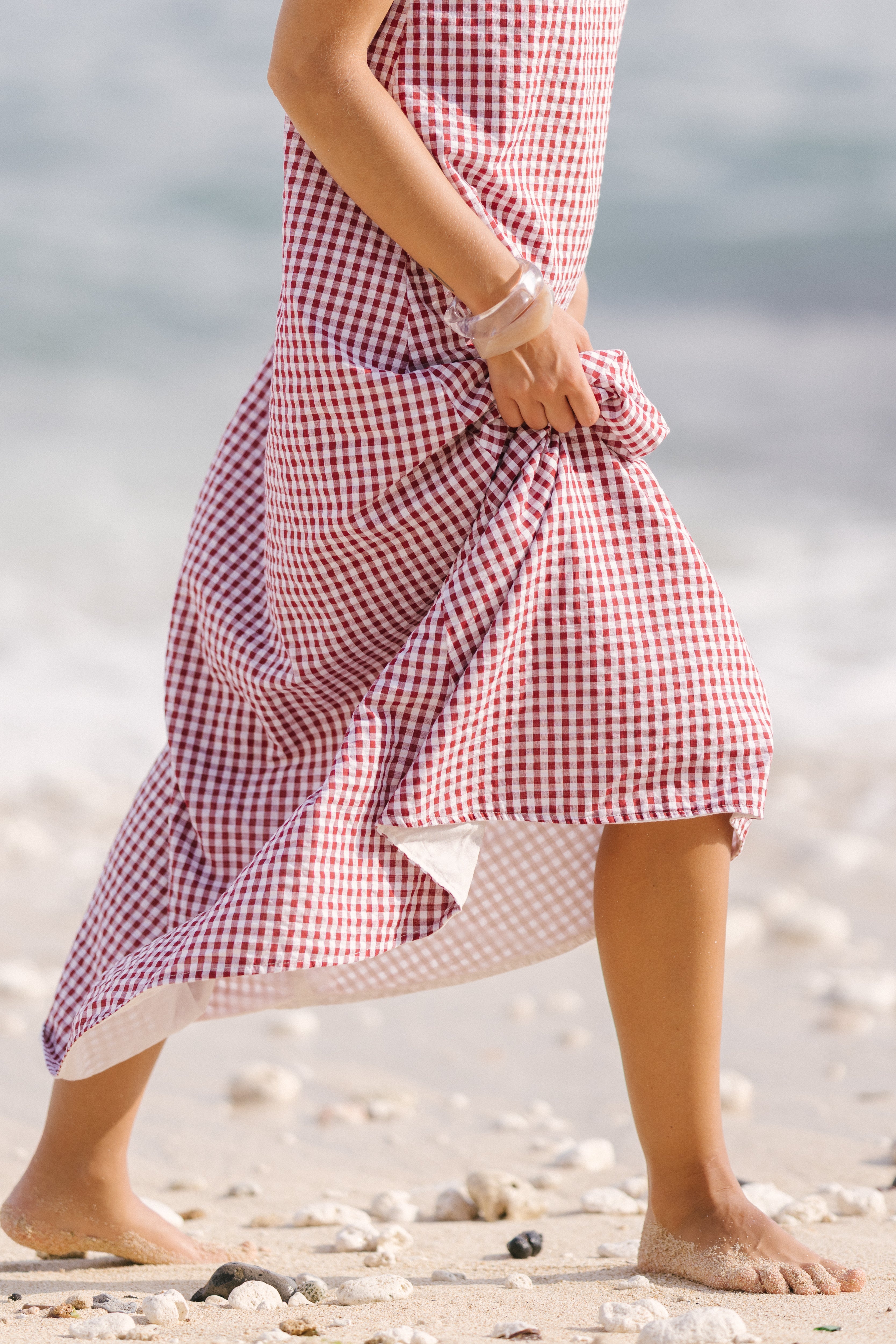 Maroon check cotton maxi dress — preppy resort wear for Nantucket, Cape Cod and Hamptons summers, Puka The Label