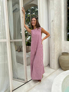 Maroon gingham Gili maxi dress outdoor graduation party and summer celebration outfit 2026, Puka The Label