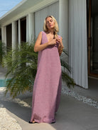 Maroon gingham Gili maxi for a lake house BBQ summer weekend — easy breathable cotton dress, Puka The Label
