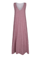Maroon gingham Gili maxi dress ghost mannequin — reversible lined 100% cotton, Puka The Label