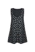 Mini Gili Polkadot flat lay ghost mannequin, black and white short cotton mini dress side zipper 100% cotton Puka The Label
