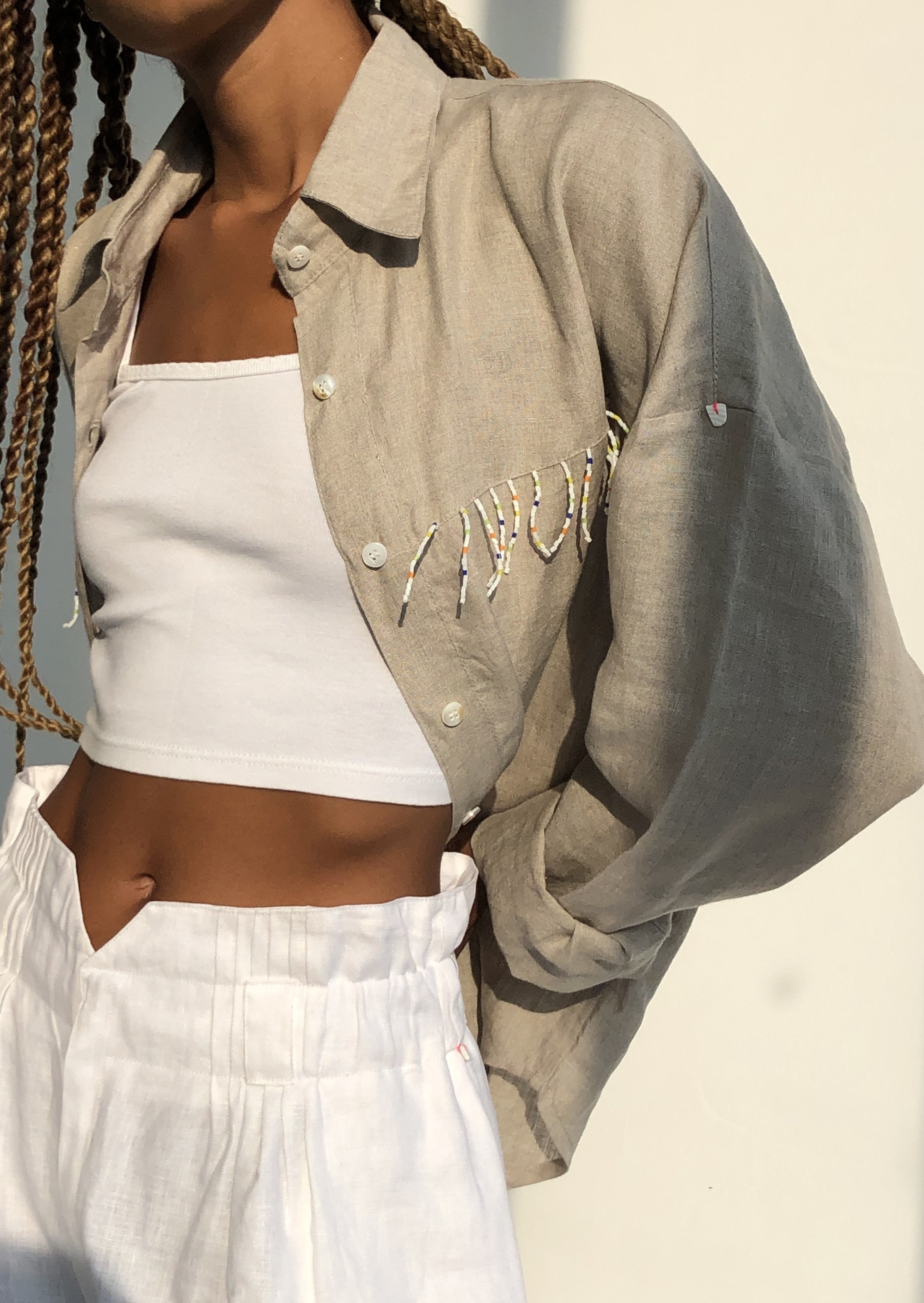 Puka The Label natural Ulu with multi-color fringe — a western-inspired blouse styled for Sun Valley fall weekends and elevated ranch looks