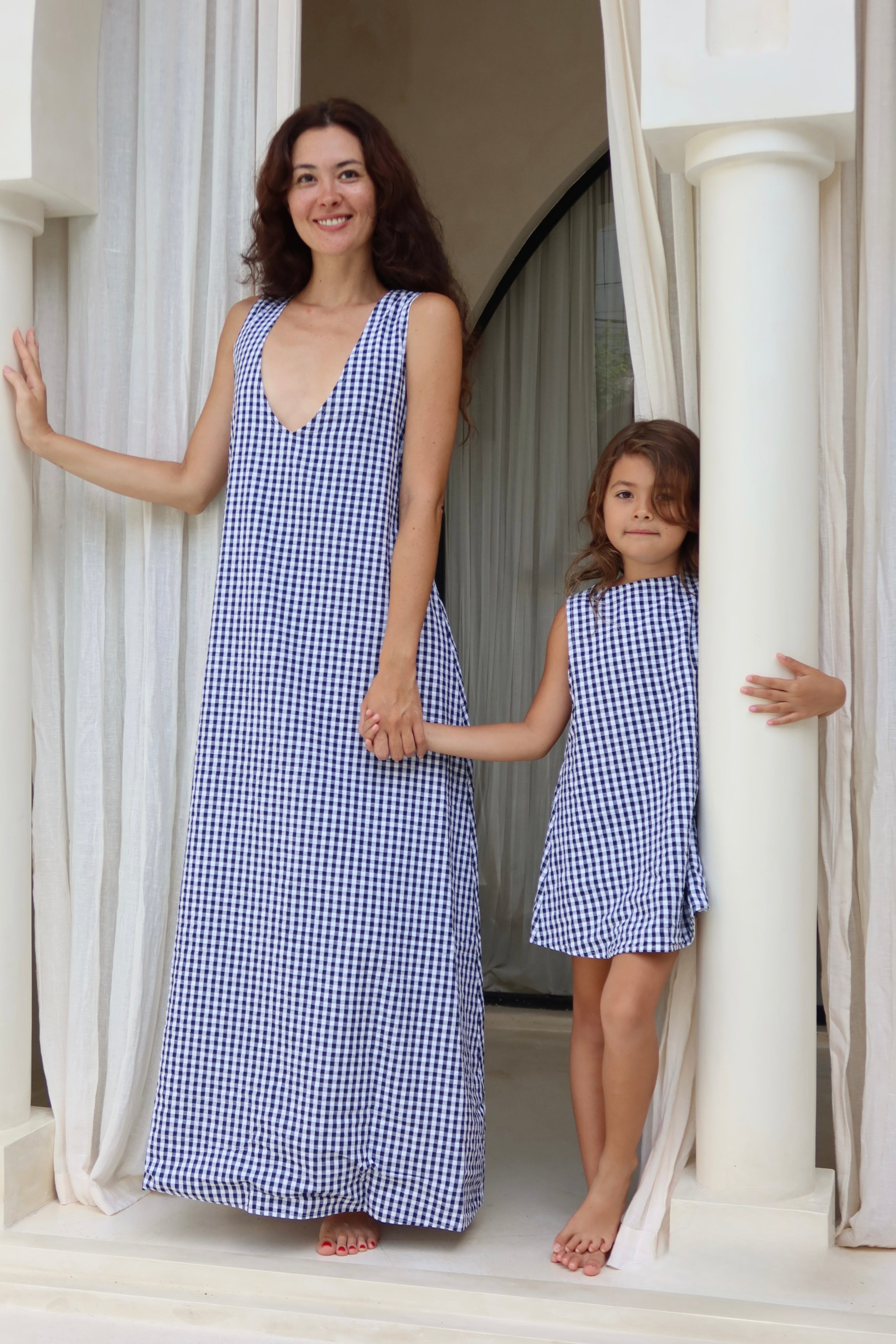 Navy gingham kids dress Hamptons summer beach vacation outfit 2026, preppy toddler cotton dress for coastal weekend and harbor party, southern style, southern women style