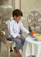 Pantai Pant navy gingham boys pants, Mommy and Me matching outfit for beach and resort getaways