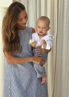  Boys navy gingham pants Puka The Label, kids vacation and resort wear. Mom and Son matching chic outfits