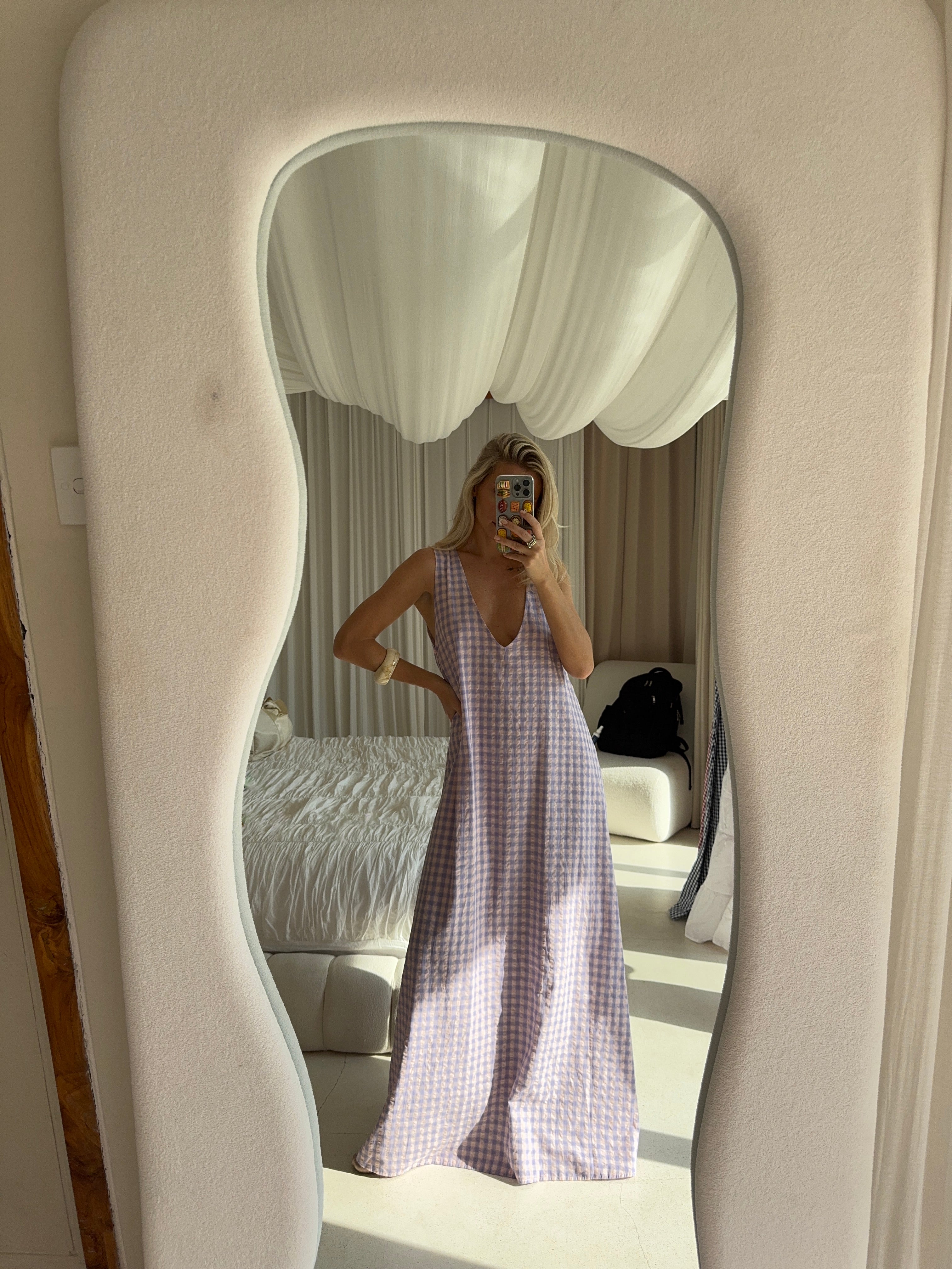 Pink gingham maxi dress — Cape Cod Nantucket preppy style