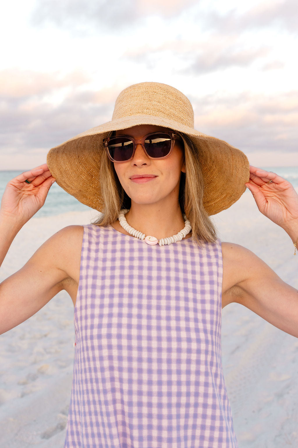 Pink gingham reversible maxi dress — 4th of July patriotic outfit
