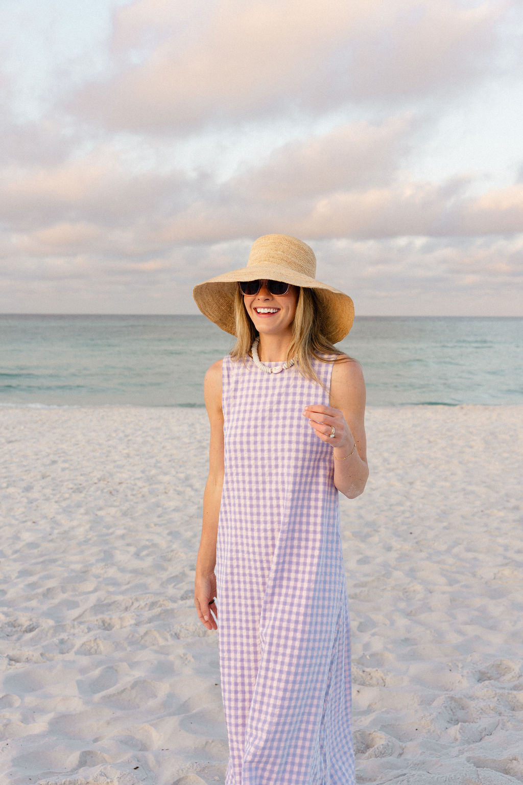 Pink gingham reversible maxi dress — Palm Beach vacation outfit