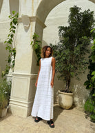 Reversible plunge V-neck white maxi dress — chic beach to dinner look, Puka The Label