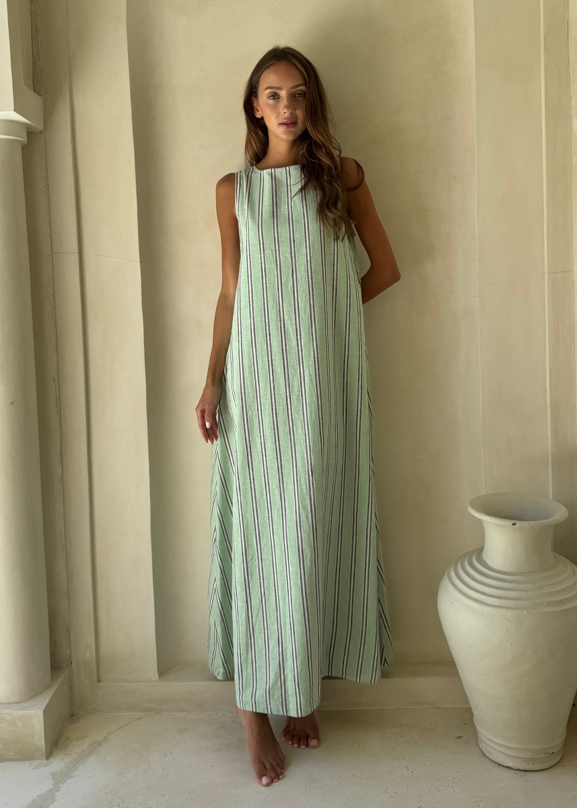 Green And Navy Stripe Maxi Dress